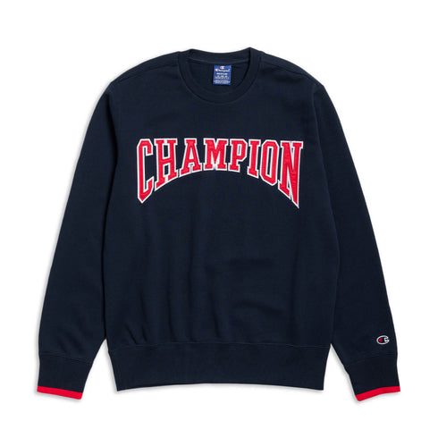 CHAMPION COTTON BLEND SWEATSHIRT WITH FRONT LOGO LETTERING - NAVY